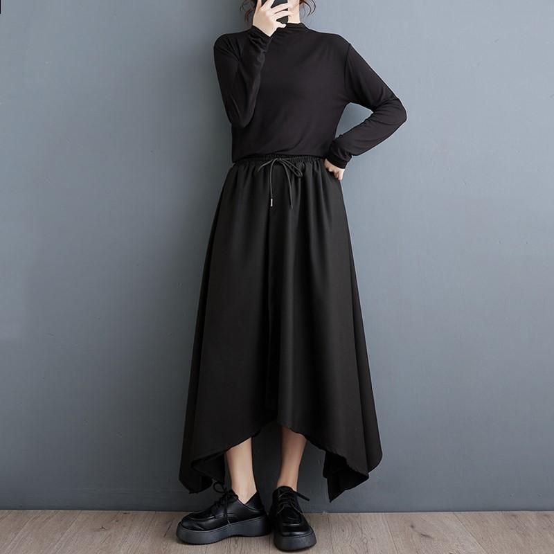 Černá Plus velikost Vintage vysoký Pas Ležérní volné jaro Podzim Léto široká noha Kalhoty Sukně Ženy Kalhoty