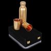 Copper Water Bottle, 1000ml, Set of 1, Green Print (Bottle With Glass)