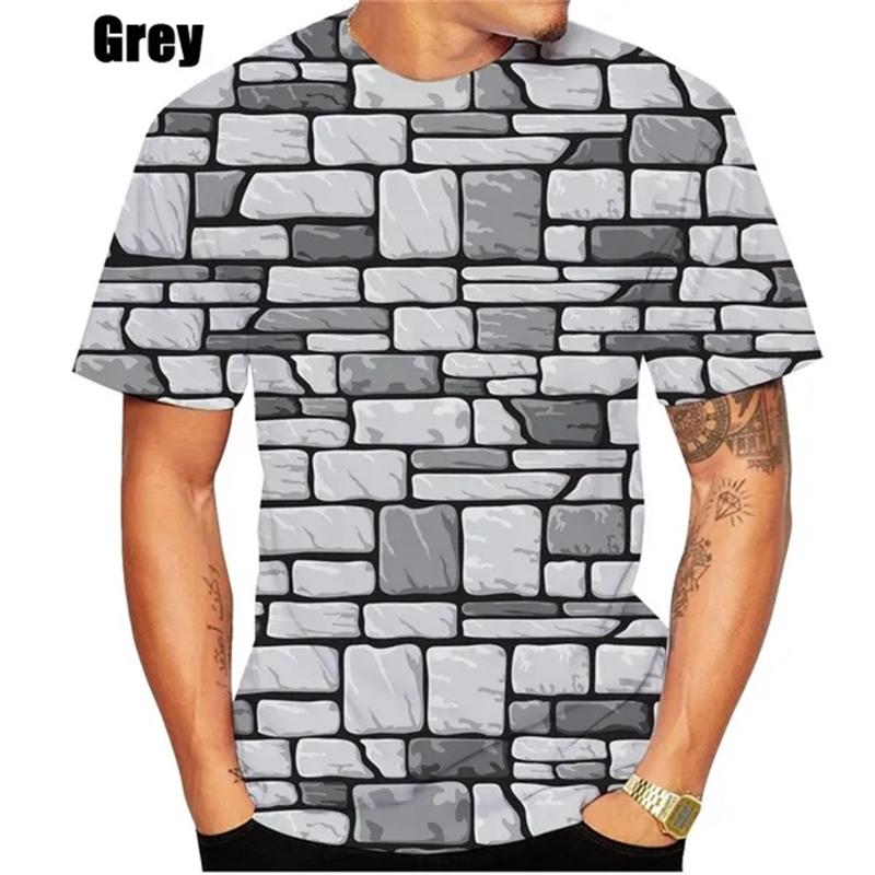Chengyu Mode 3D Brick Wall T-shirt voor heren Zomermode Korte mouw Slim-Fit Korte mouw Casual T-shirts Grappige grafische T-shirts Tops XXS
