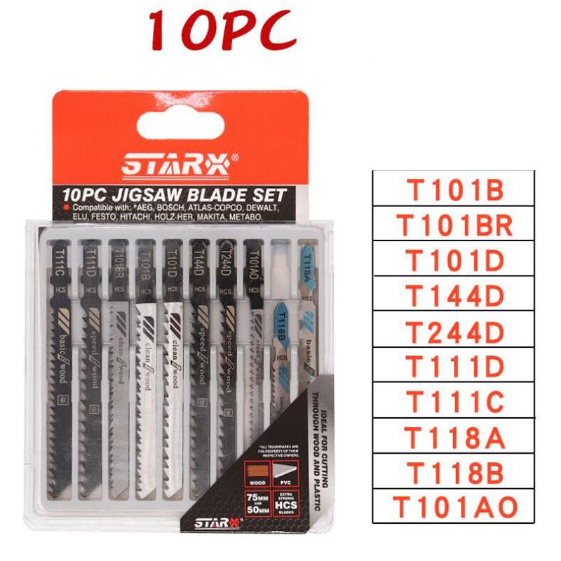 

Набор из 5/10 полотен для лобзика с Т-образным хвостовиком HCS, различные полотна для лобзика по дереву, пластику и металлу для Black & Decker Metabo 10PCS
