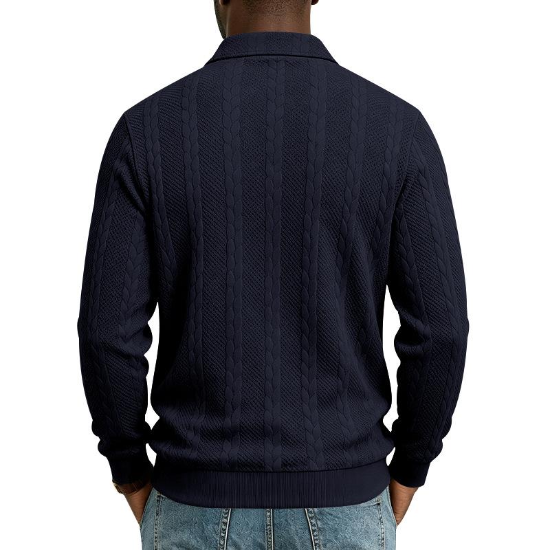 Men S Autumn Simple Polo Sweatshirt Long Sleeve Knit Solid Color