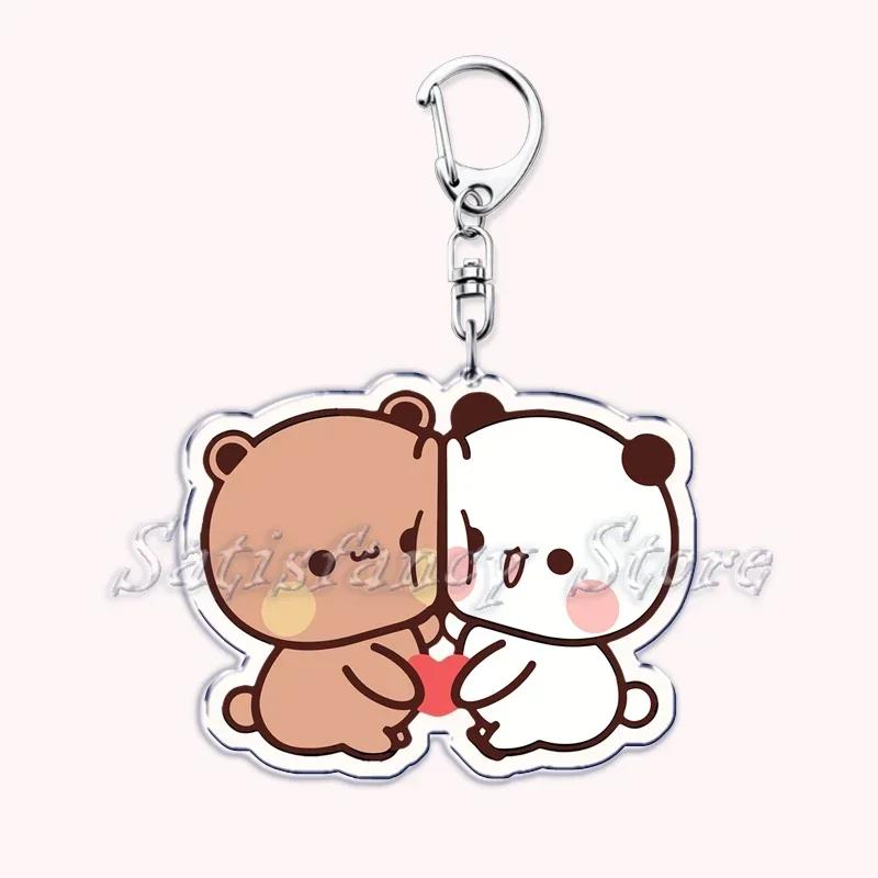 Cute Bubu Dudu Love Keychains Couple Bear Panda Acrylic Keyring for Accessories Bag Pendant Key Chain Jewelry Fans Lovers Gifts
