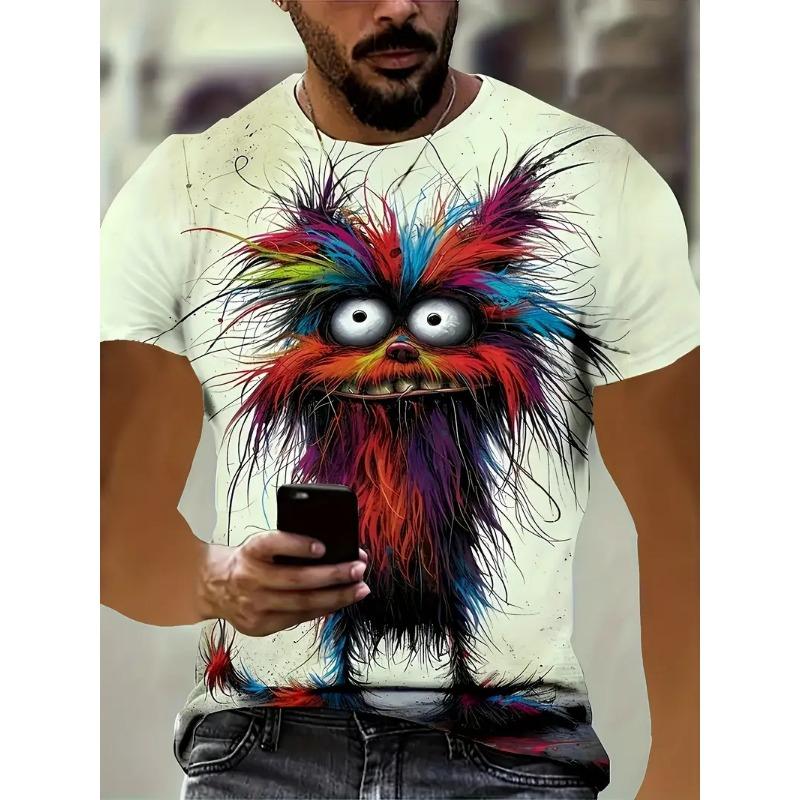 Summer Round Neck 3D Fun Cartoon Patterns Print Top Fashionable Casual Short Sleeved Men's T-shirts