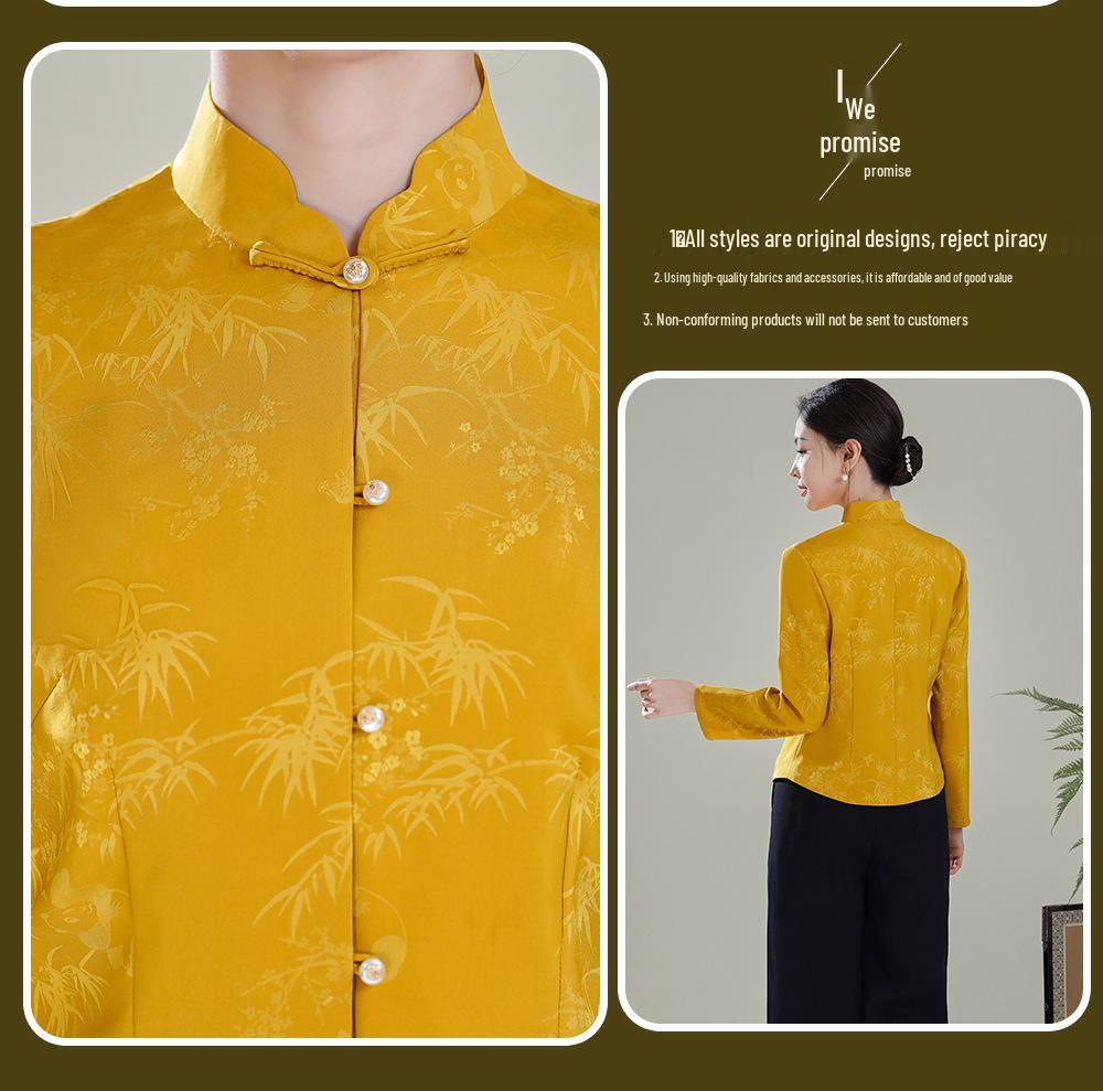 Autumn 2025 Chinese National Style Front-Opening Long Sleeve Qipao Tang Top