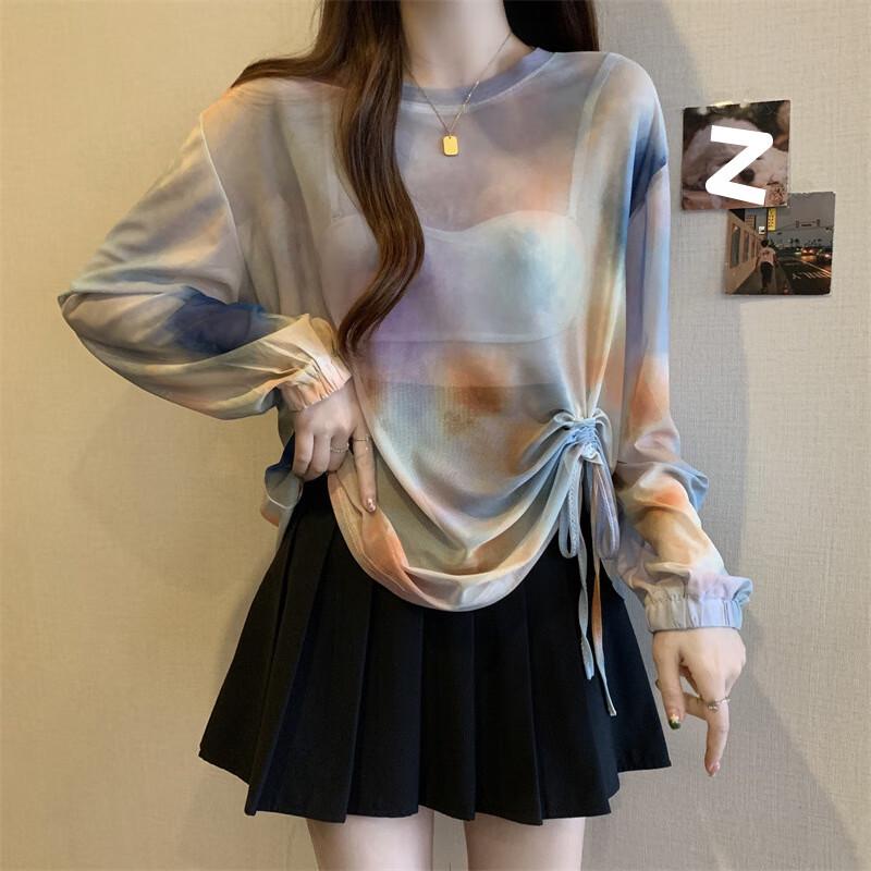 Женский топ большого размера с длинным рукавом, tie-dye, на кулиске
