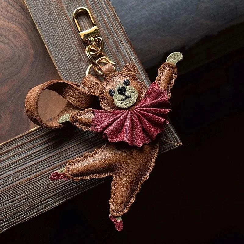 PU Leather Bag Hanging Charm Pendant Personalized Purse Hanging Ornament Cute Dance Bear Croissant Brand Keychain