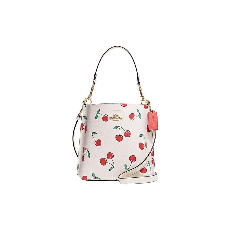 

COACH Mollie buckle closure heart cherry print artificial leather bucket bag handbag shoulder bag crossbody bag 21 women s white білий