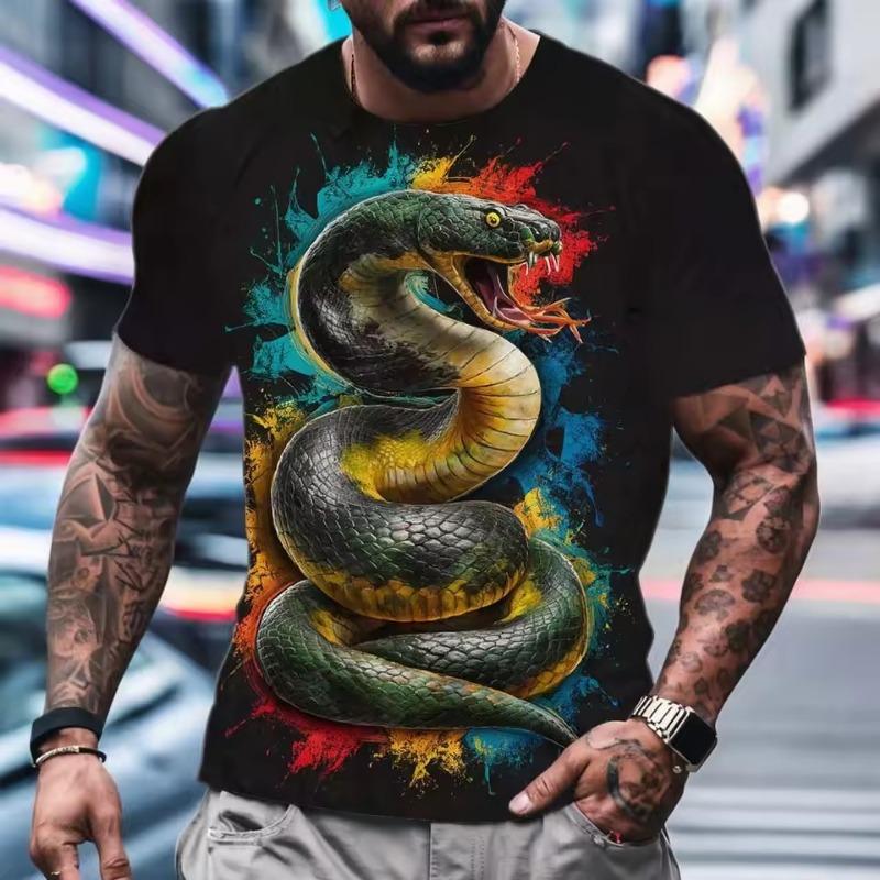 Fashion 3d Snake Printed T Shirt Men Funny Animal Pattern Oversized T-shirt Summer Hip Hop Trend Clothing Casual O-neck Tops