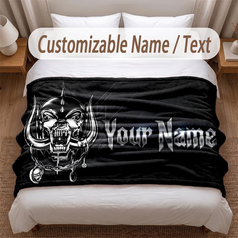 Motorhead Printed Flannel Blanket Custom Name Text Soft Warm Throw For Bedroom Holiday Gift
