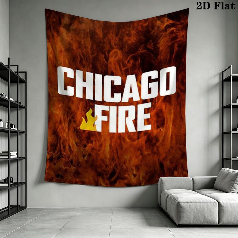 Chicago Fire Wall Tapestry Aesthetic Wall Hanging Printed Fabric Blanket Decorative Tapestries for Bedroom Living Room Home Decor