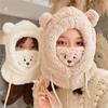 Cute Cartoon Bear Ear Hat Winter Warm Fleece Plush Scarf Hats with Mask Thick Lamb Cap Skullies Beanies Hats for Women Girls
