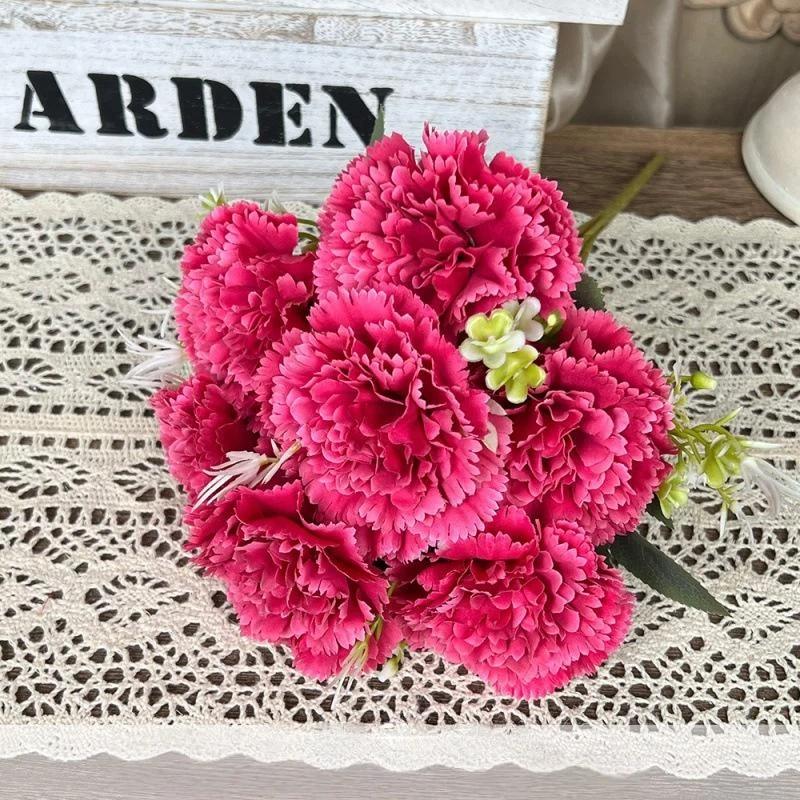 Artificial 7-Heads Carnation Bouquet 1Pcs Waterproof Fake Floral for Holiday Celebration Home Party Decoration