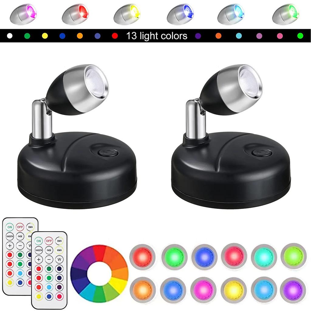 2Pack Remote Wireless LED Spotlights Rotatable Accent Lights Battery Powered Puck Picture Lights Indoor Closet Lights Wall Lamp