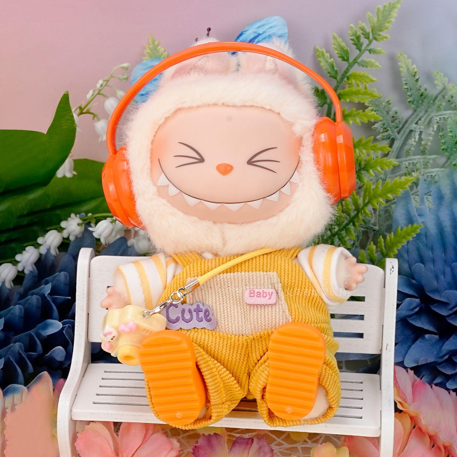 

Для 15/17см Labubu Модный полосатый комбинезон с коротким рукавом Набор гарнитуры, камеры и обуви Labubu V1 V2 Милая кукольная одежда и аксессуары No doll