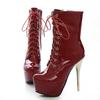 High Heeled 14cm Short Boots for Women, Front Lace Up, Side Zipper, Waterproof Platform, Slim Heel Boots Womens Shoes
