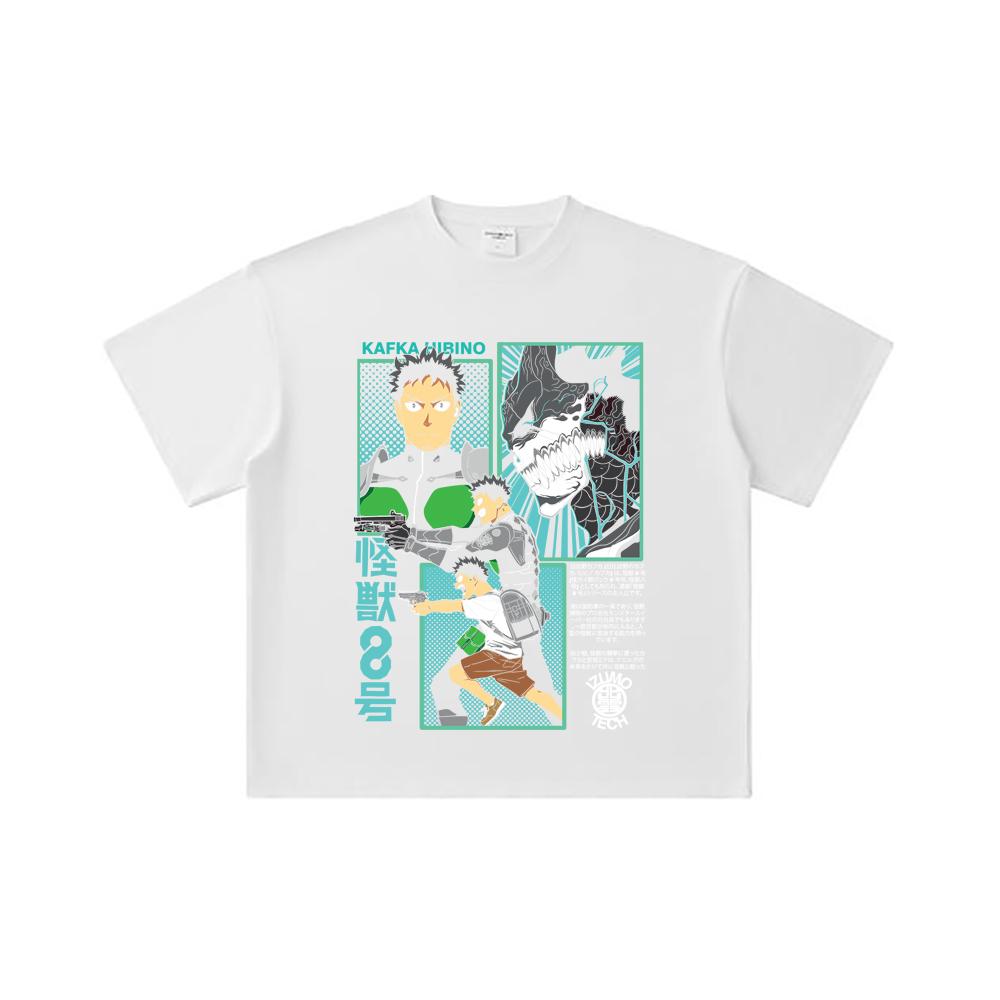 260 GSM Double Yarn 32 Count 100% Cotton Kaiju No 8 V7 Kafka Print Unisex Heavy Cotton T Shirt