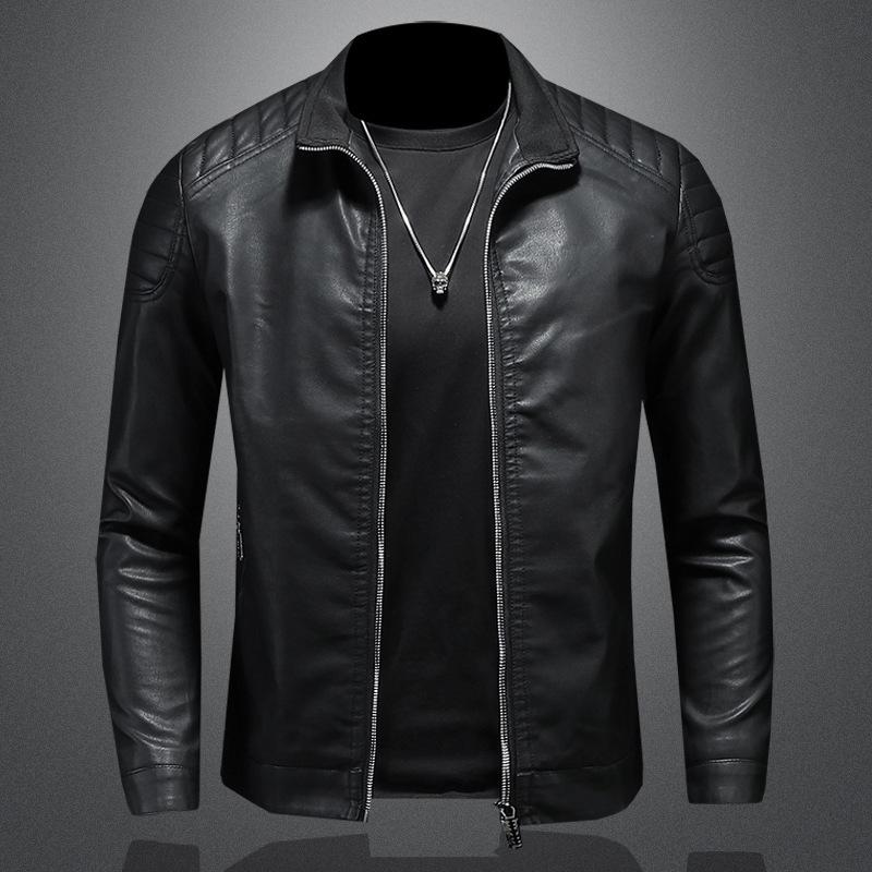 Men's Stand Collar Slim Fit Leather Motorcycle Jacket - 2024 Autumn/Winter Korean Style Outerwear