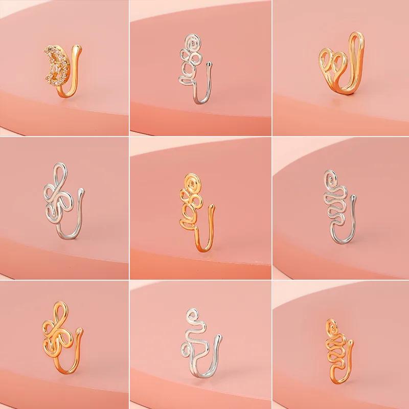 Fashion Nose Ring Charm Crystal Butterfly Pentagram Nose Ring Women Fake Piercing Clip on Nose Ear Rings Body Jewelry