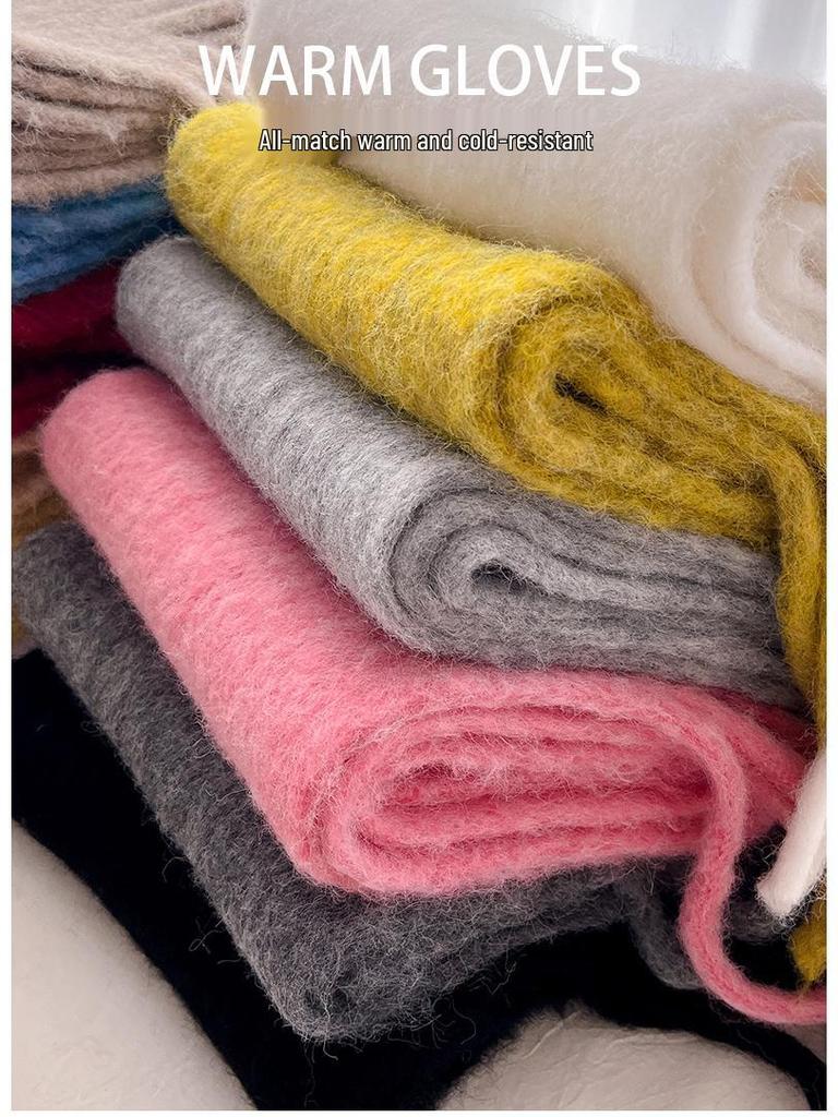 Ancola Red Mohair Wool-Blend Scarf: Women's High-End Korean Style Winter Shawl