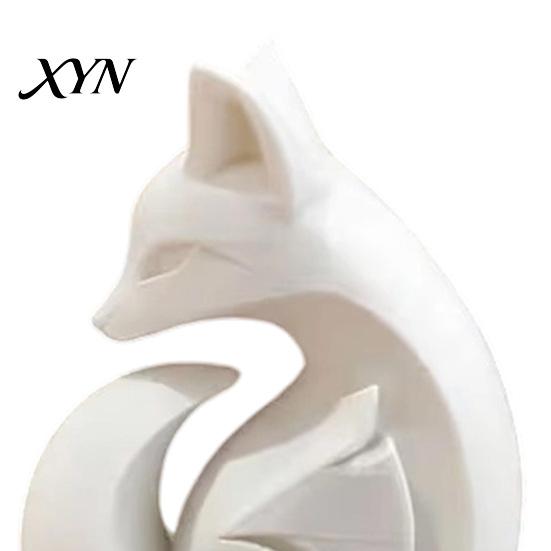 Fleckbeständige Heimdekoration 3D-gedruckte Fuchsskulptur, mattweiße minimalistische massive Strukturverzierung, geometrische Statue fleckenbeständige glatte Oberfläche