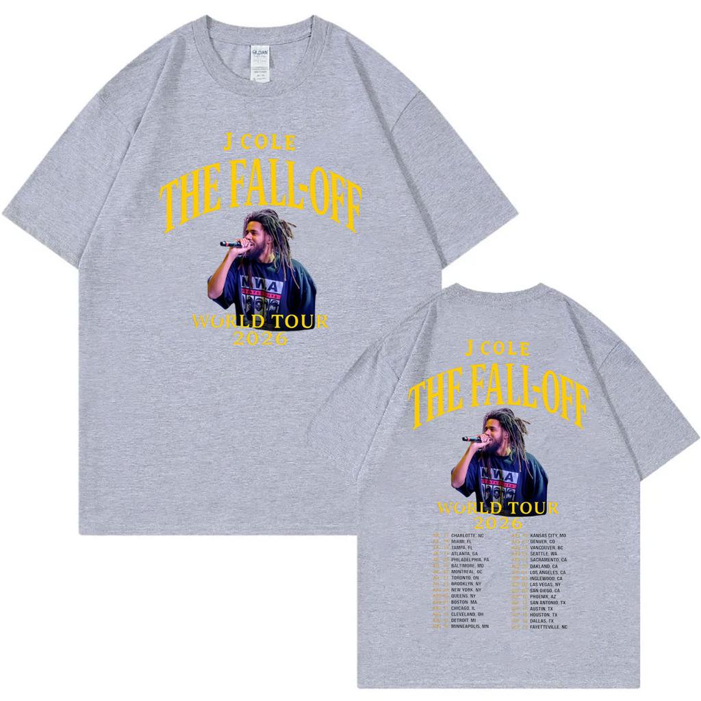 Rapper J Cole Double Sided Graphic T Shirts The Fall Off Tour 2026 Tshirts Men Women Fashion Hip Hop Retro Short Sleeve Tshirt