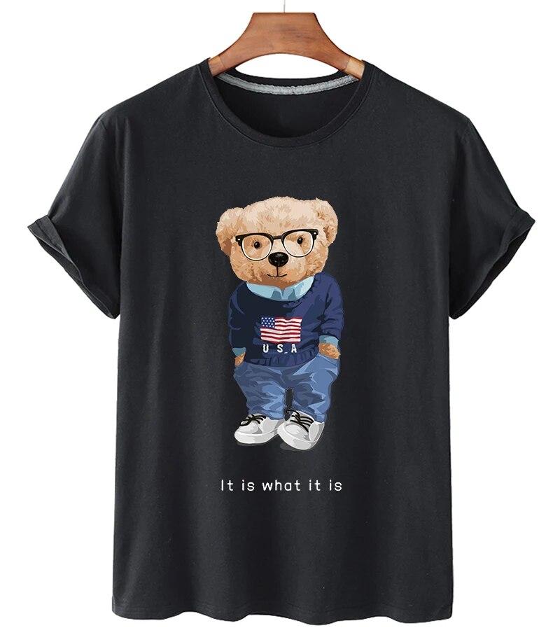 T-shirt Divertente con Stampa Orso Donna Moda Cartone Animato Harajuku Casual T-shirt Femminile Estiva Manica Corta Top T-shirt Unisex Maglietta Unisex