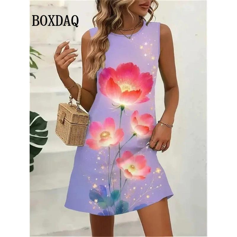 Summer Fashion Cat Pattern 3D Print Dresses Women Casual Sleeveless Flowers Beach Short Dress Sundress Loose Female Vest Dresses