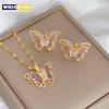 Moda europea e americana carina micro-intarsiata farfalla collana orecchini set classico leggero lusso trasparente acciaio inossidabile