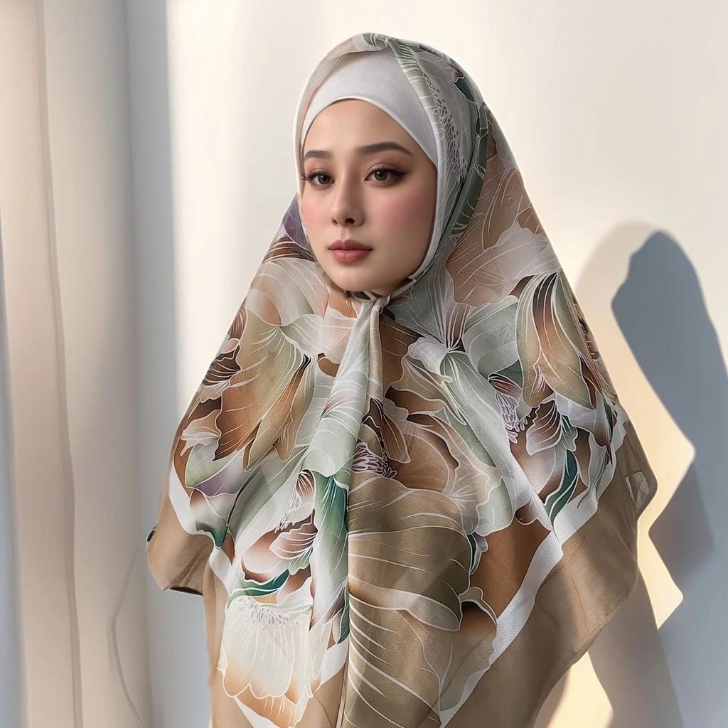 73Colors Malaysia Tudung Bawal Flower Print Hijab New Design Headscarf Premium Cotton Voile Soft Fashion Muslim Square Scarf