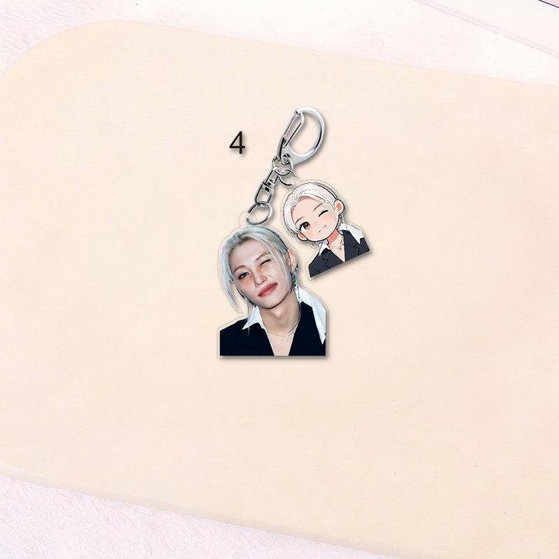 Stray Kids Member Double Acrylic Keychain Cute Cartoon Anime Portrait Pendant Bag Charm Key Ring Fan Support Merchandise Gift