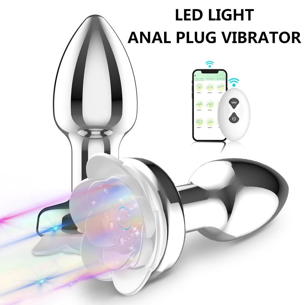 Glowing Metal Anal Vibrators Wireless APP Remote Men Prostate Massager Anal Butt Plug Vibrator Sex Toys For Women Men Sexshop
