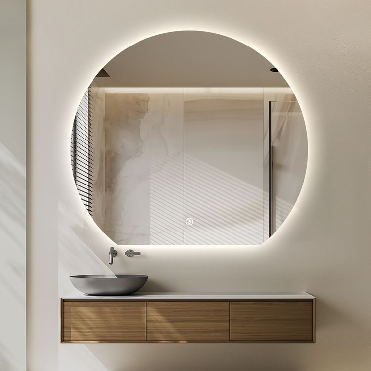 Aura round bathroom mirror WITH beveled bottom 81X90 CM LED lighting, heating mat