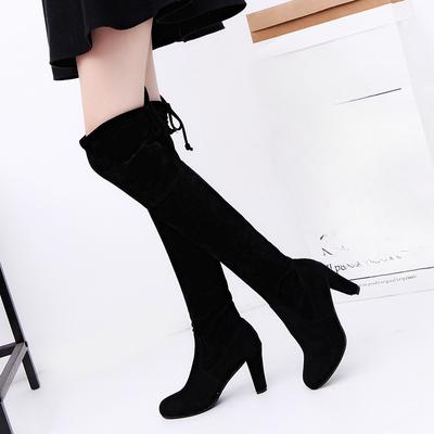 Stivali Alti di Lusso da Donna Stivali Alti in Velluto Retro Botas da Donna Punta Affusolata Tacco a Spillo Elastici Scarpe Lunghe