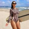 Long Sleeves Sexy Sunscreen Mesh Smart One-piece Swimsuit Women