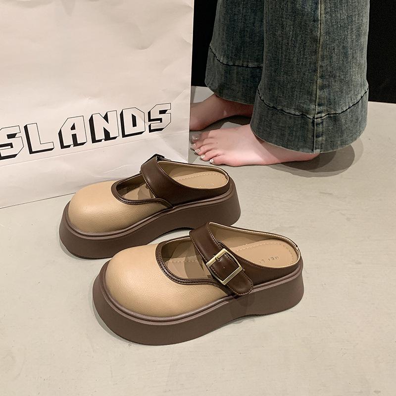 Soft leather platform half slippers women's wear new spring and autumn Mary Jane women's shoes small leather shoes women's single shoes