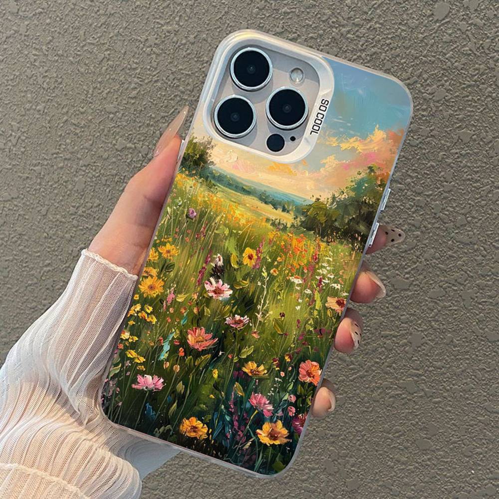 

Oil Painting Of Flowers frosted Phone Case For iPhone 17 16 15 14 Plus 13 12 11 Pro Max X Xs XR Silver Hard Cover iPhone 17pro max