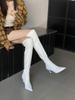 Over-knee boots women's 2025 autumn and winter new pointed thin heel Korean version versatile high heel elastic thin boots white boots