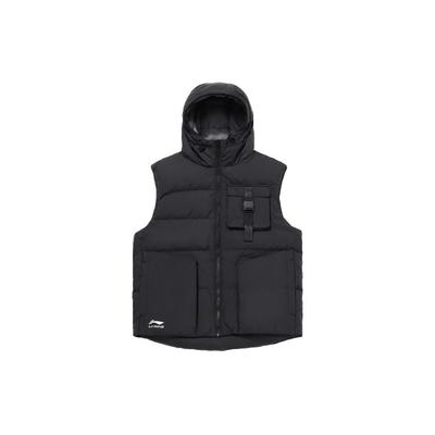 Li Ning Sports Training Warm Multi-Pocket Hooded Down Vest Men Vest Black AMRQ039-1