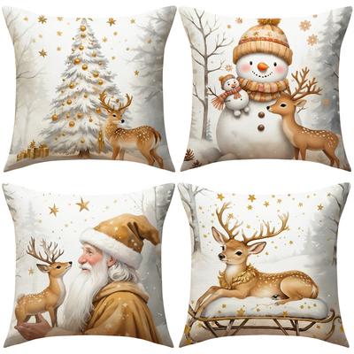 New White Snowman Christmas Pillowcase Linen Printed Pillowcase Festive Room Sofa Decoration Cushion Cover
