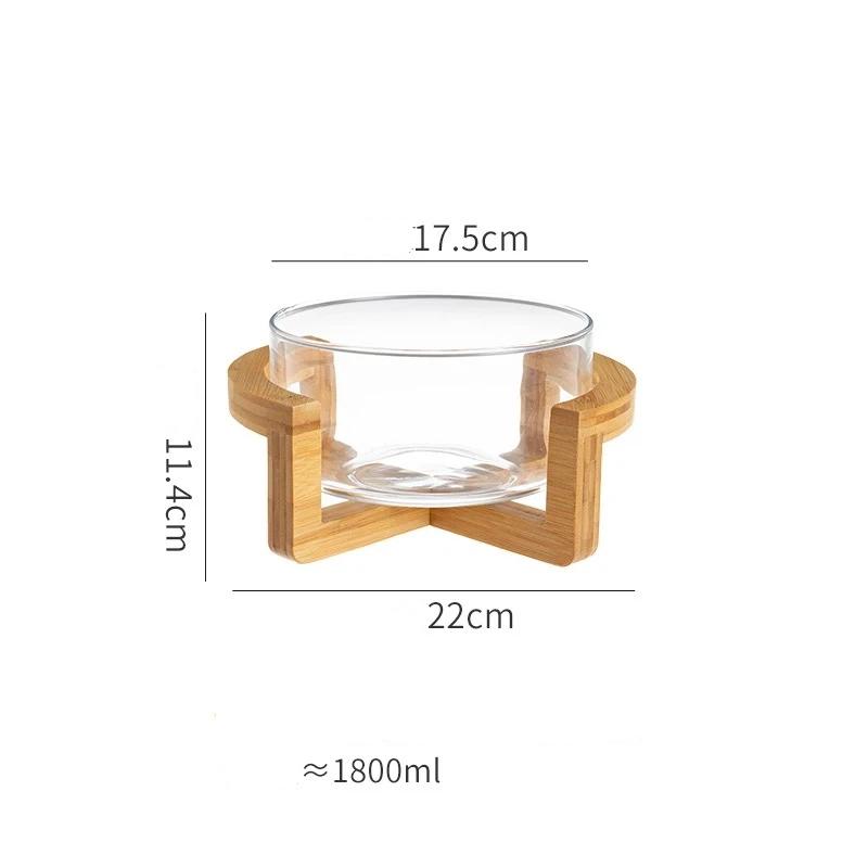 

Glass Fruit Bowl with Solid Wood Base, Large Capacity Transparent Salad Bowl, Multi-Functional Serving Bowl Clear S-A