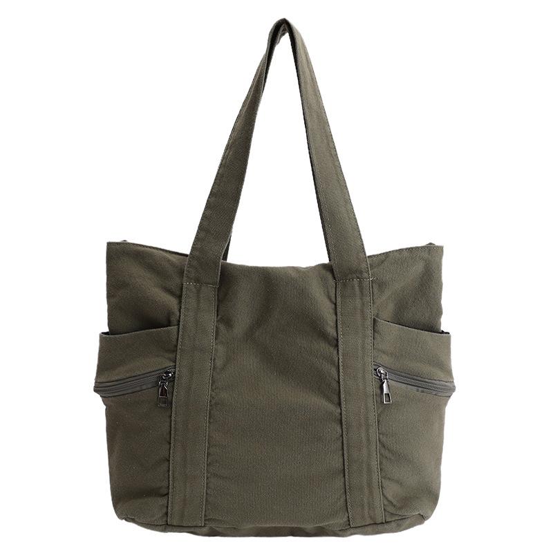 

2026New color canvas tote bag, large capacity, casual and versatile shoulder bag, fashiable large bag, commuter bag, solid col зелёный
