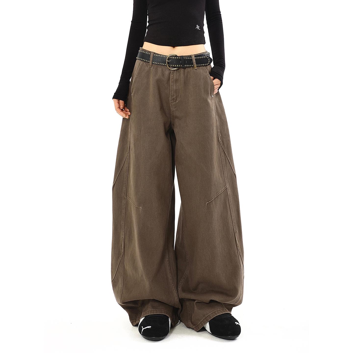 Women s Autumn Wide-Leg American Retro Brown Jeans M