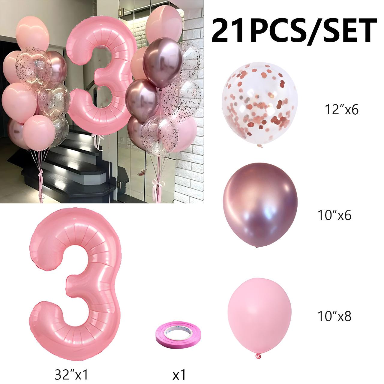 

21 шт. 1 2 3 4 5 6 7 8 9-річний набір повітряних кульок на день народження рожевого кольору з днем ​​народження декор для вечірки з нагоди народження дитини 3