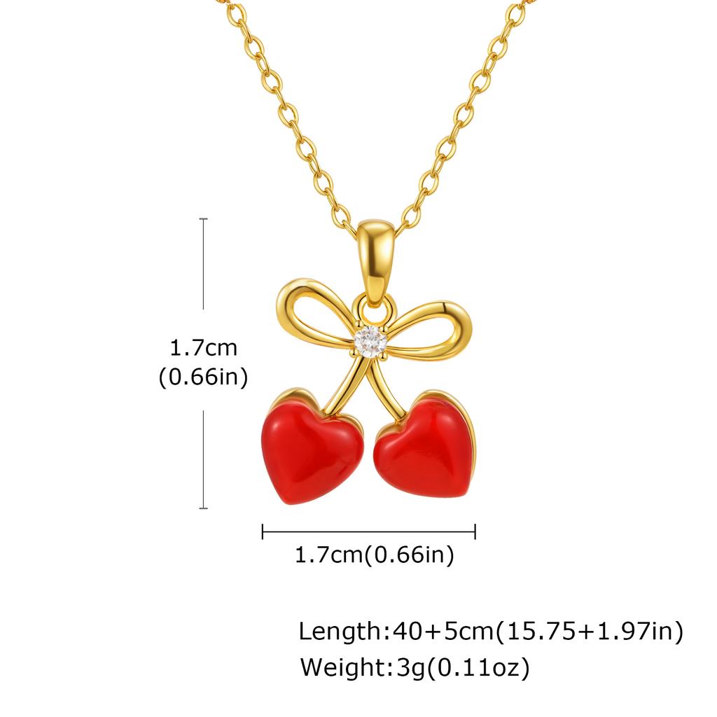 Delicate Red Cherry Pave Zirconia Pendant Necklace for Women, Fruit Summer Jewelry