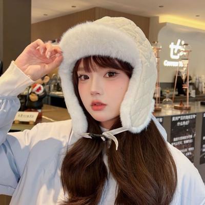 Warm Plush Lei Feng Hat Korean Style Large Head Circumference Men and Women Cycling Coldproof Plus Velvet Warm Ski Hat Windproof Ear Protection Hat