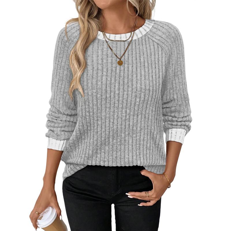T-shirt da Donna Autunno Inverno Girocollo Patchwork Manica Lunga Top