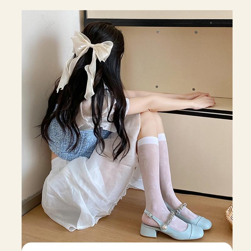 Sheer Knee High Socks for Women Girls Stretchy Silk Stockings Student Girls Stockings Tube Socks Nylons Calf Socks