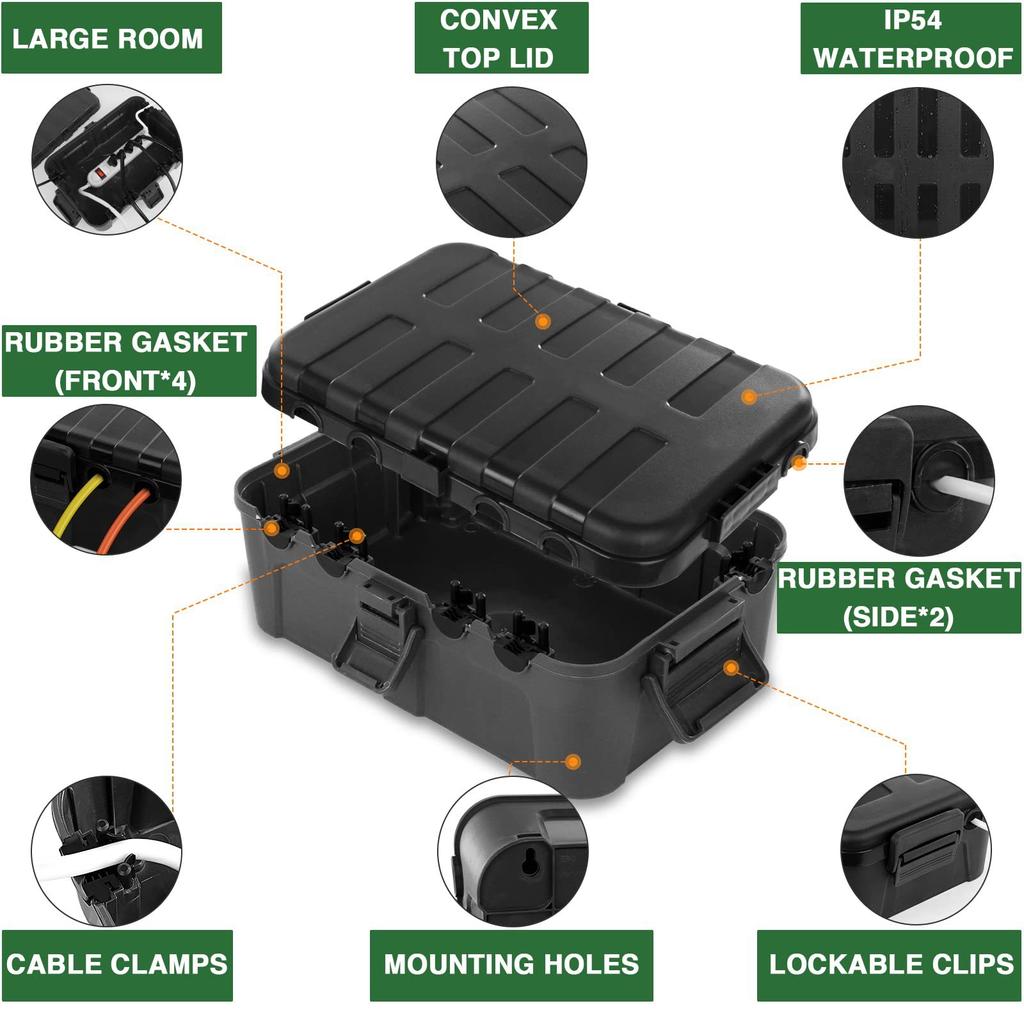 1pc Outdoor Medium Size Electrical Junction Box - 6 Cable Inlets Wire Protection, Generator Socket & Power Board Connection Box