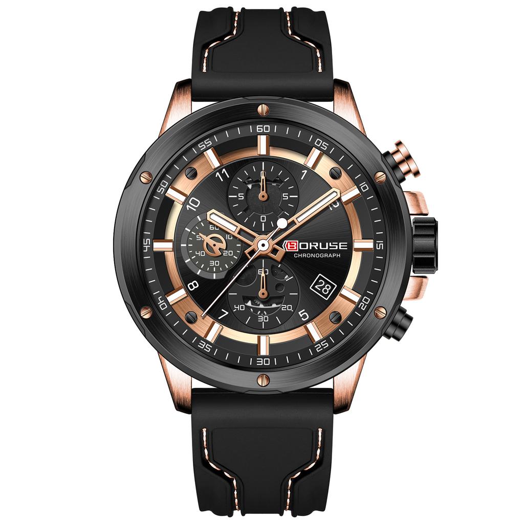 Boruse Men'S Silicone Strap Watch Fashion Waterproof Luminous Silicone Calendar Quartz Watch