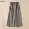 ZANZEA Damen Casual Elastische Taille Einfarbig Lose Lange Hosen